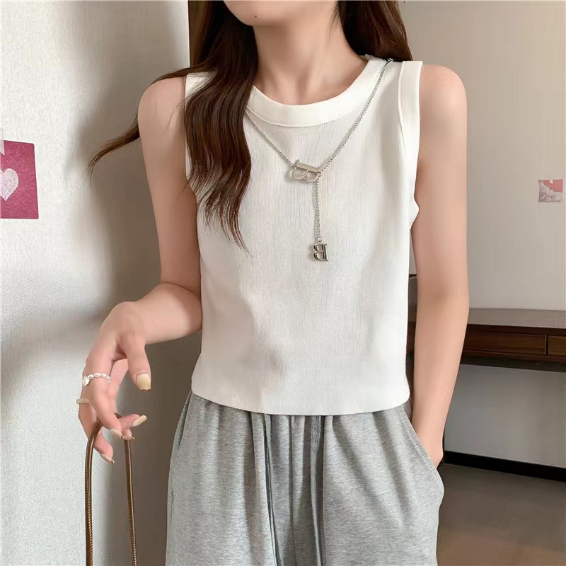 [Hana And Alice] Áo Dệt Kim Sát Nách Hở Rốn Lưng Cao Phối Dây Xích Gợi Cảm