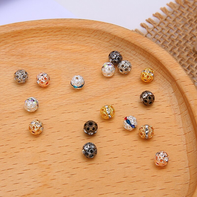 Hạt kim loại bằng đồng chạm nổi dùng làm đồ trang sức thủ công 6mm 8mm