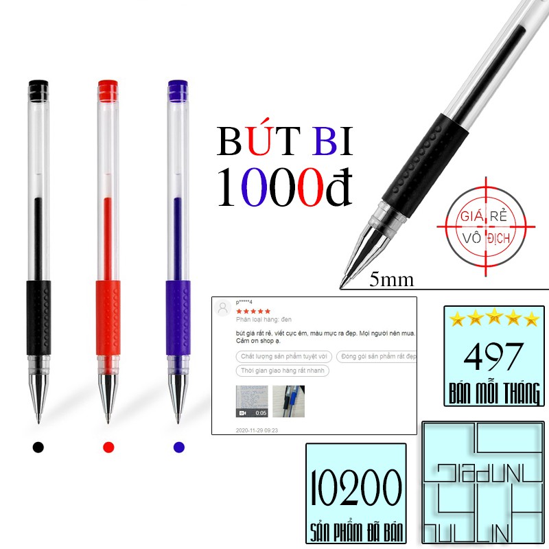 Bút bi mực nước nhiều màu có nắp đậy giá siêu rẻ 1000đ giadunghuylinh