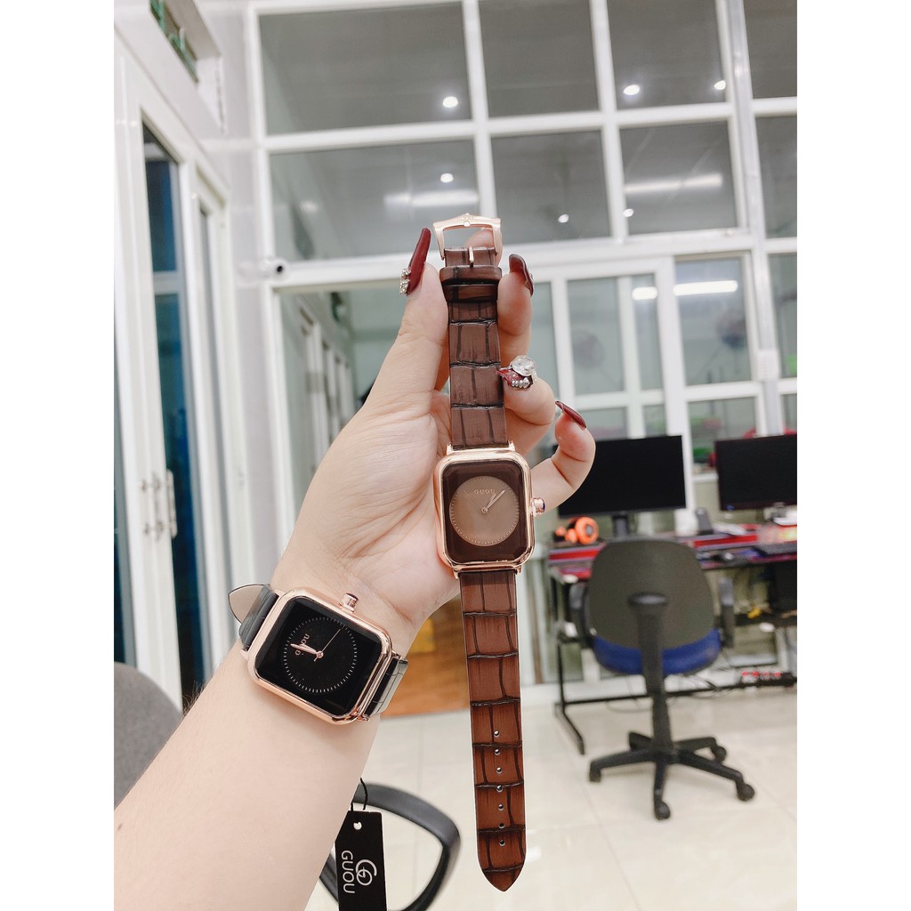 Đồng hồ nữ  mặt chữ nhật G.u.o.u dây da siêu xinh , da siêu mêm , siêu bền hợp thời trang - donghoket - GCNN-ketstore