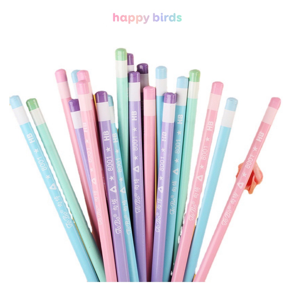 Bút chì thân gỗ HB/2B tam giác màu pastel dùng để phác họa, học tập HappyBirds