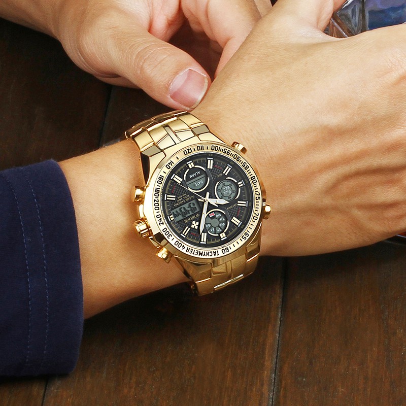 Đồng hồ thạch anh thể thao chất liệu kim loại thép không gỉ chính hãng không thấm nước dành cho nam - 8019 WWOOR