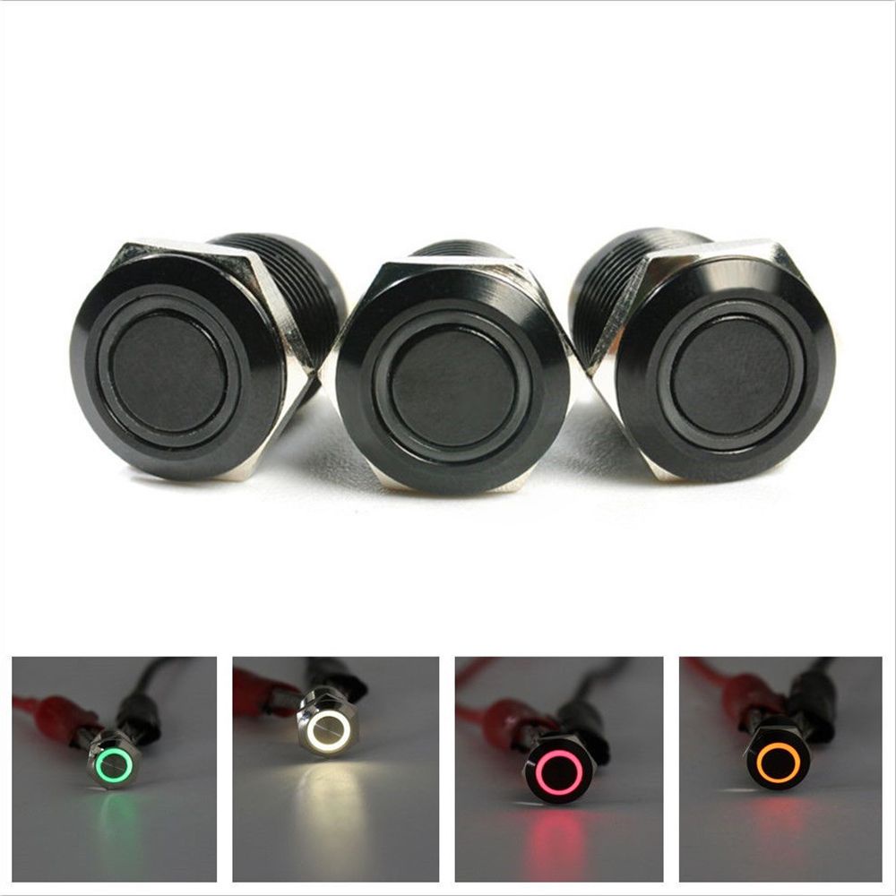 Công tắc nút đèn LED 12V 4Pin 12mm bằng nhôm màu đen chống thấm nước thiết kế tiện dụng cho xe hơi