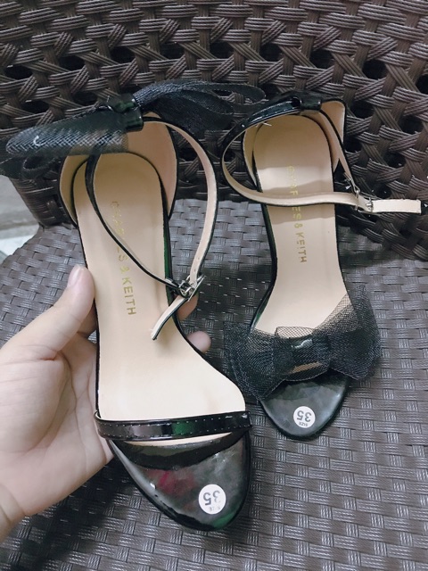 [Shopee trợ giá] Giày sandal cao gót quai mảnh da bóng nơ ren Hà Hồ gót nhọn 7p sale giá cực sock