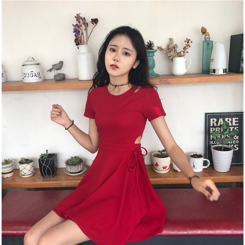 Váy Đỏ Body Hở Eo Thắt Nơ Sexy Cá Tính Hàng Quảng Châu