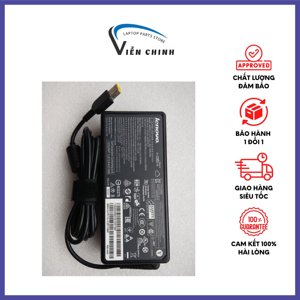 Sạc Lenovo chân vuông 20v-6.75a - Zin bảo hành 12th, tặng kèm dây nguồn - Dây sạc Lenovo đầu vuông