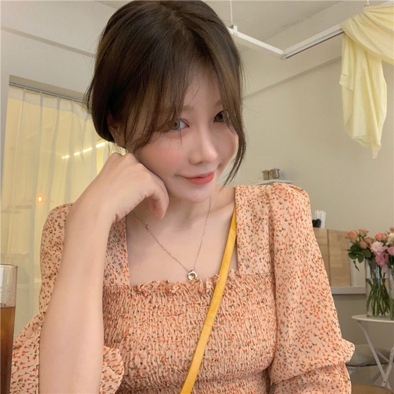 Áo Chiffon Nữ Tay Ngắn Cổ Vuông Phong Cách Hàn Quốc | BigBuy360 - bigbuy360.vn