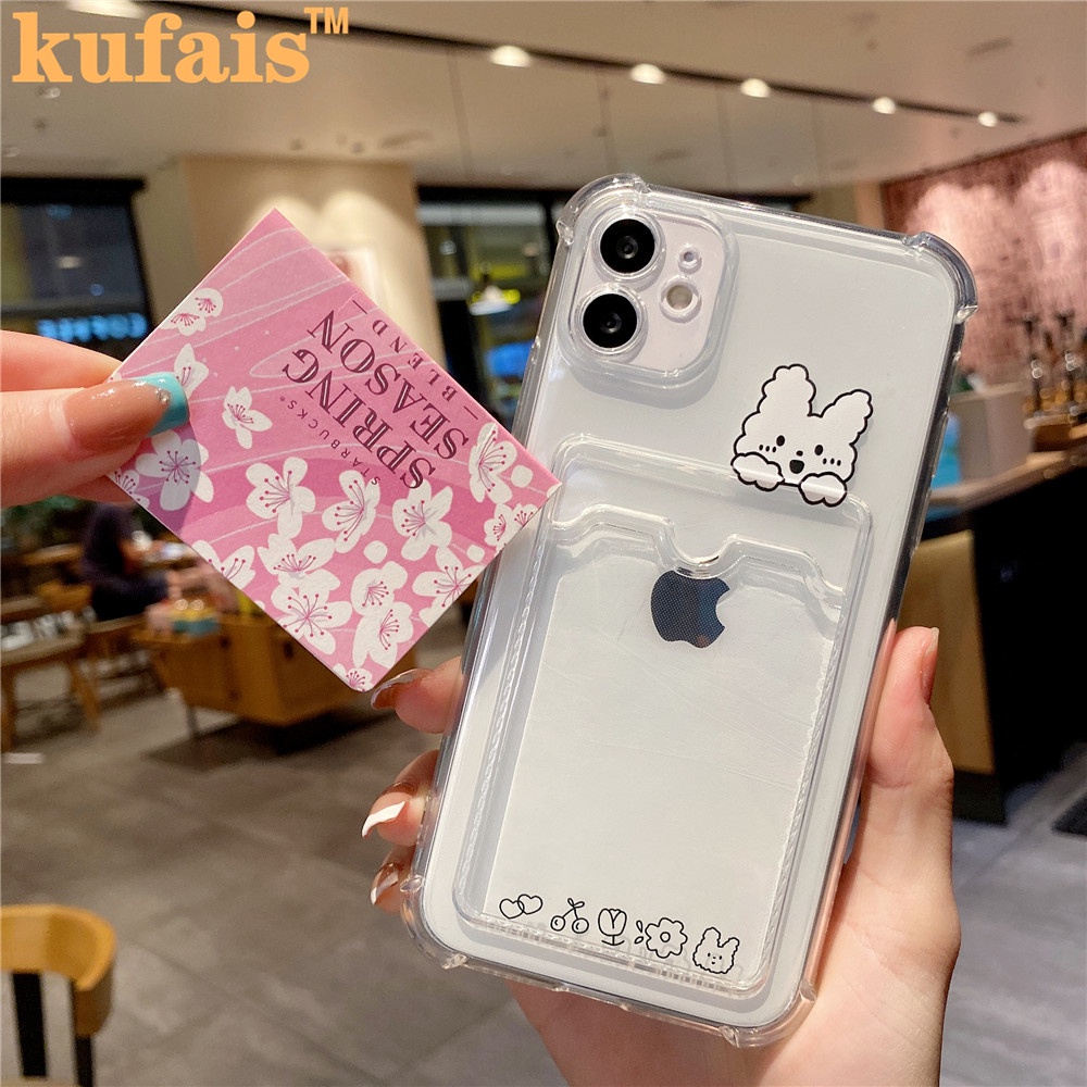 Ốp điện thoại trong suốt họa tiết gấu và thỏ dành cho iPhone 12 Pro MAX 12Mini 7 8 Plus X XR XS 11 Pro MAX