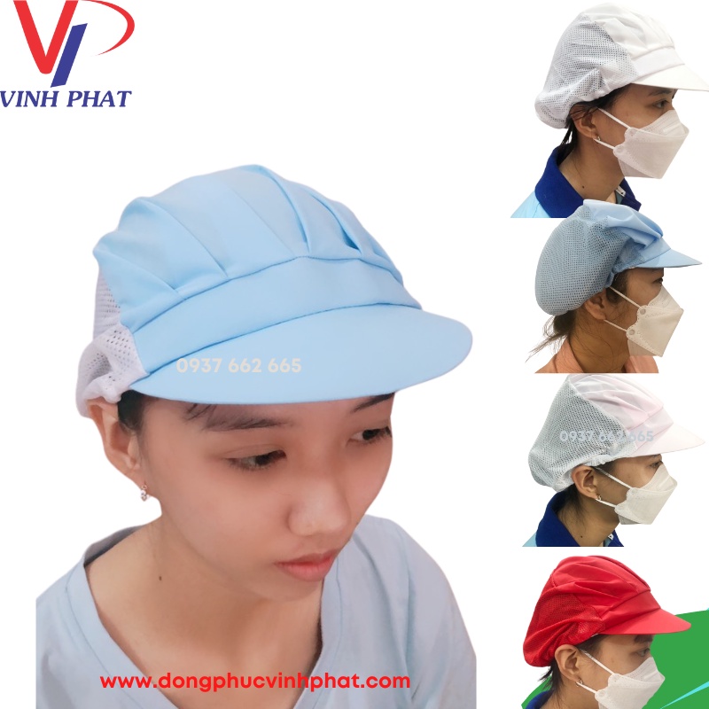 Nón Mũ Vải Lưới Trùm Tóc Sản Xuất Công Nhân Màu Xanh