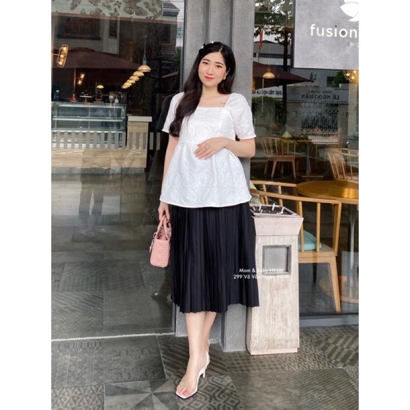 Chân váy bầu xếp li dáng dài thời trang