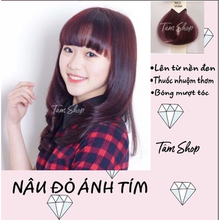 Thuốc nhuộm tóc màu Nâu Đỏ Ánh Tím/ Nâu Đỏ Rượu Vang - Phủ Bạc đối với tóc bị Bạc