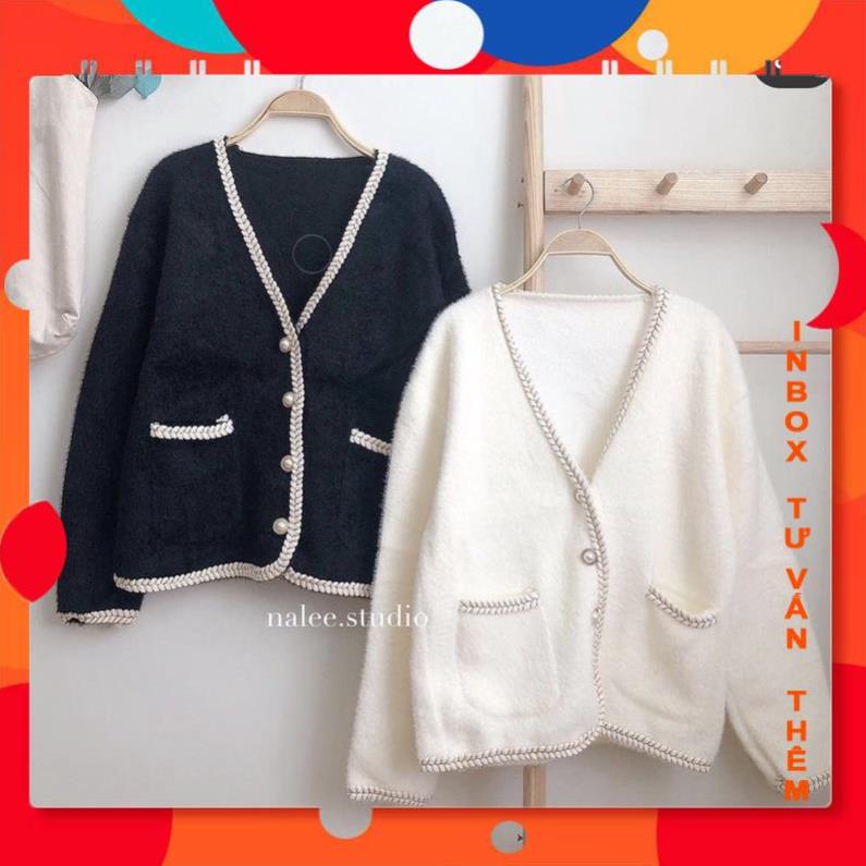 Áo Cadigan Dạ Len Lông Thỏ Cổ Tim Vạt Viền Cúc Tròn VyQuiLaiBR Shop | BigBuy360 - bigbuy360.vn