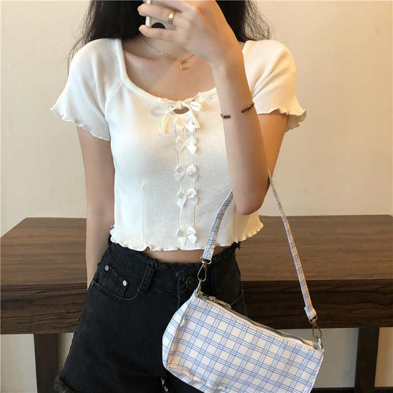 Áo Croptop Dệt Kim Cổ Vuông Màu Trơn Cho Nữ