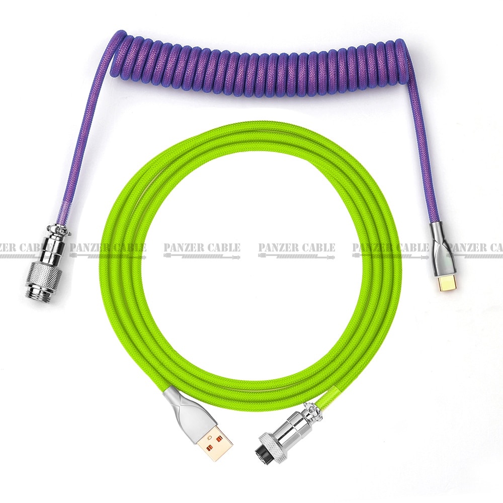 Dây cáp Panzer Cable cho bàn phím cơ Type-C, dạng xoắn lò xo, dây dù Polyethylene cao cấp, đầu cắm USB A kim loại