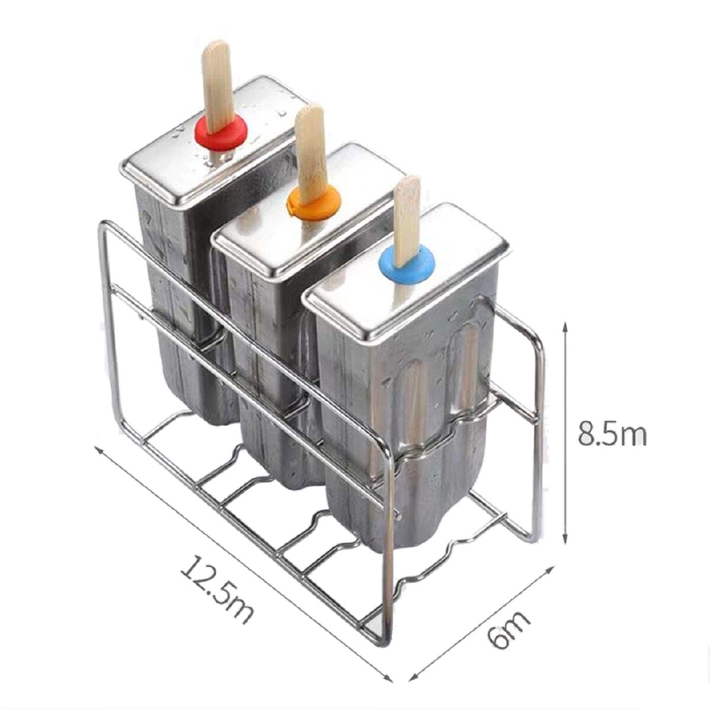 Bộ 3 Khuôn Làm Kem Que Bằng Inox Có Thể Tái Sử Dụng