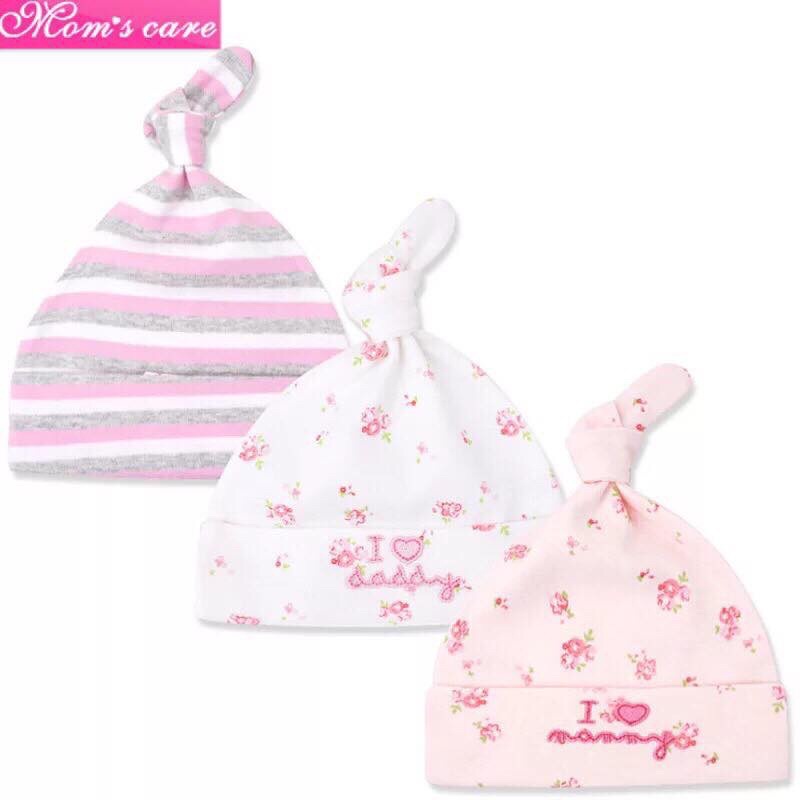 Set 3 mũ cotton sơ sinh Momcare cho bé trai,bé gái từ 0-6m