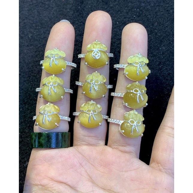 Nhẫn bạc mặt túi tiên các loại đá phong thủy hút tài lộc