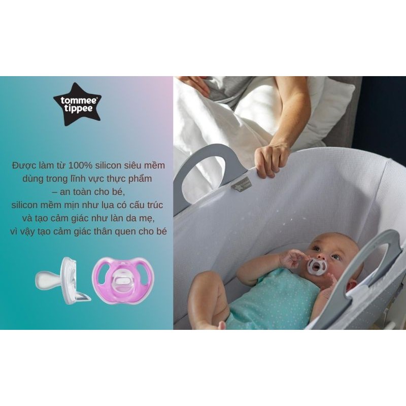 Ty ngậm silicon siêu nhẹ cho bé Tommee Tippee 6-18 tháng (vỉ 2 cái) - Tím/Trắng