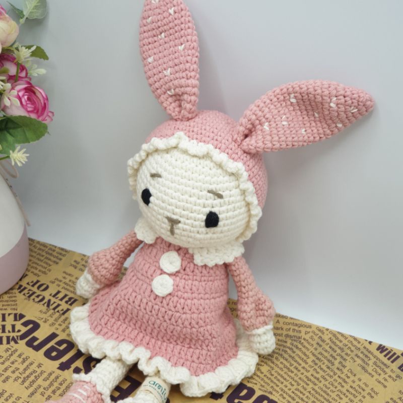 Gấu bông handmade cao cấp Amigurumi - Búp bê Thỏ bông len móc tay thủ công dễ thương làm quà doudou cho bé