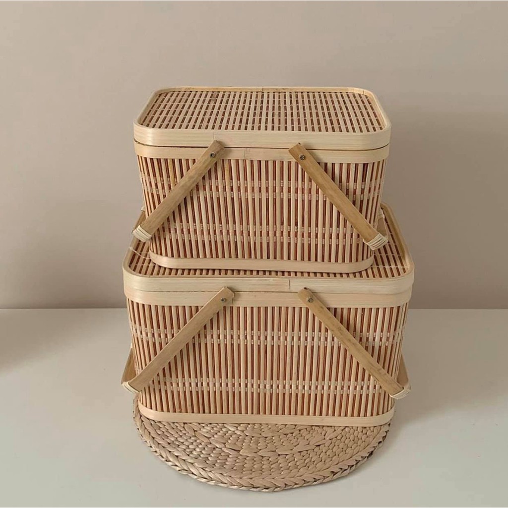 Bộ vali/ Valy giỏ mây tre tiện dụng - Bamboo basket storage, Kích thước lớn 36 x 26 x 39, 31 x 23 x 32 cm