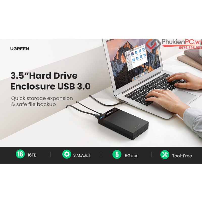 Hộp Đựng Ổ Cứng SATA 3.5/2.5 inch Hỗ Trợ 10TB, USB 3.0 UGREEN 50422 - Hàng chính hãng