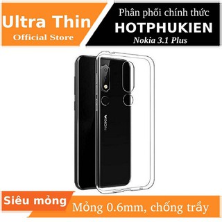 Ốp lưng dẻo silicon cho Nokia 3.1 Plus hiệu Ultra thin (0.6mm, trong suốt,chống trầy) - Hàng chính hãng
