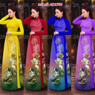 ⚡️ có big size 5xl ⚡️ ad1764 set áo dài truyền thống lụa in 3d hoa sen trắng kèm quần