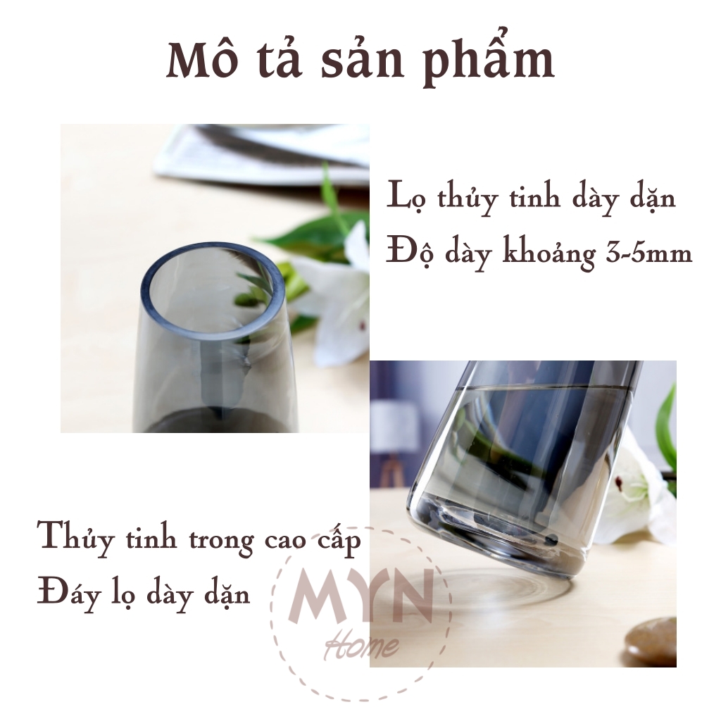 Lọ hoa thủy tinh Symphony - Phong cách Bắc Âu cao 22cm - 3 màu MYN Home