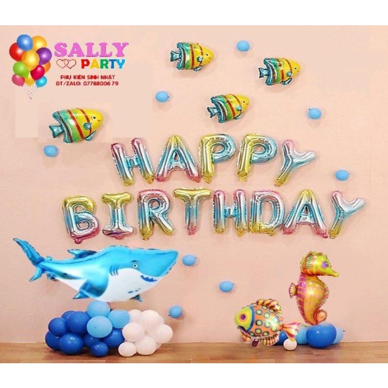 SET BÓNG SINH NHẬT CHỦ ĐỀ CON CÁ, CON TÔM, BABY SHARK, HẢI DƯƠNG
