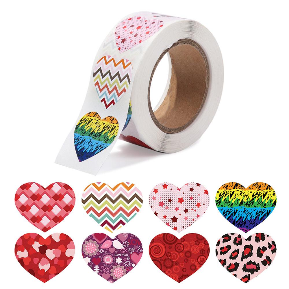 KRNY 500PCS/Roll 1/1.5 Inch Sealing Stickers Self-adhesive Decorative Labels Love Heart Shape Gift Packaging Scrapbooking Wrap Accessories Cute Stationery Valentine's Day
