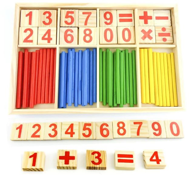 Bộ que tính học toán bằng gỗ - bảng tính que học toán cho bé