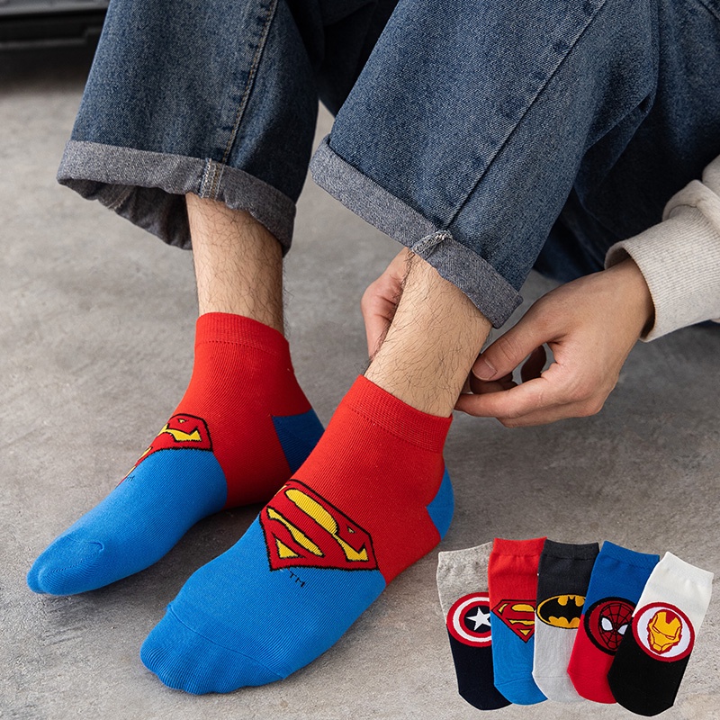 Set 5 đôi vớ cotton cổ cao tới mắt cá chân họa tiết siêu anh hùng truyện tranh hoạt hình dành cho nữ
