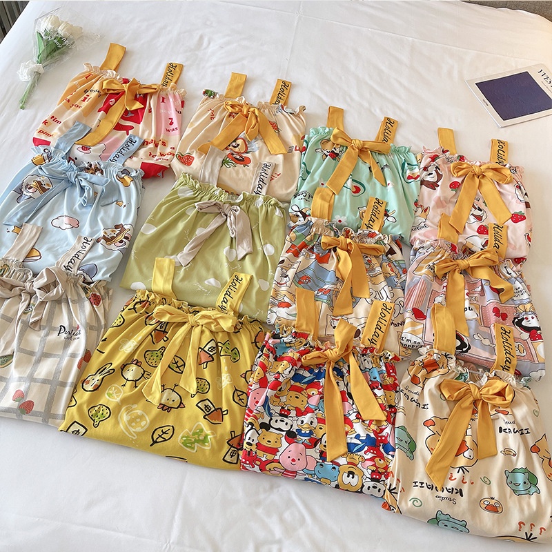 Váy Ngủ Nữ Hai Dây Dáng Suông Qua Gối, Đầm Ngủ Thun Cotton Phối Nơ Latozia BDN19