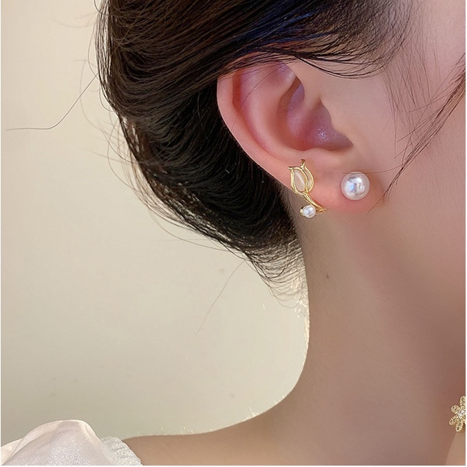 MOCHASHUKhuyên tai hình hoa tulip đính ngọc trai nhân tạo phong cách Hàn Quốc mới mẻ thanh lịch dành cho bạn nữ