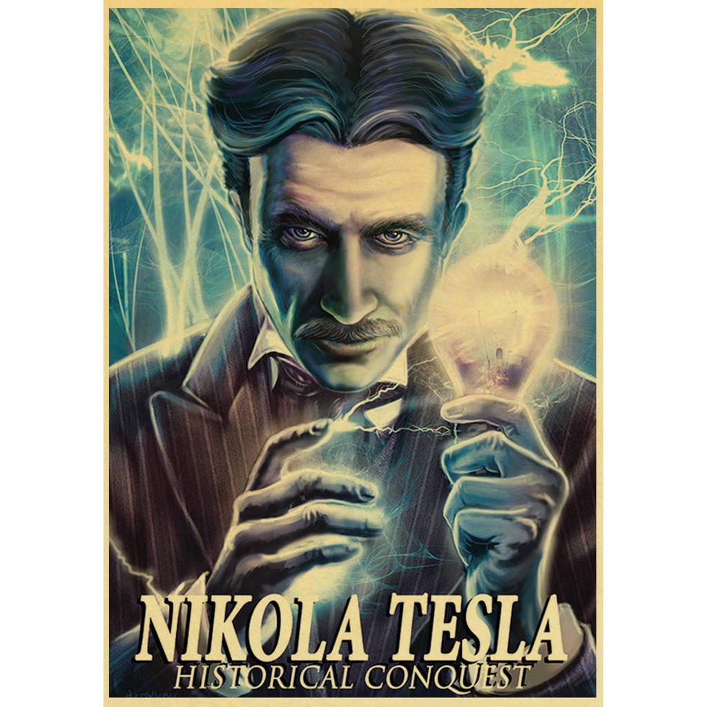 Tranh Giấy Kraft Treo Tường In Hình Tesla Kiểu Retro Trang Trí Nhà Cửa