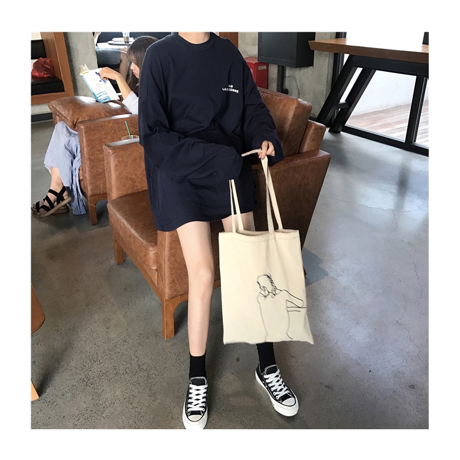 SUXI Áo Thun Nữ Tay Dài Dáng Rộng Có In Chữ Thời Trang Phong Cách Hàn Quốc