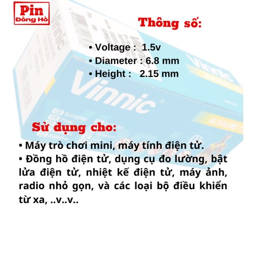 Pin LR60 Vinnic L621F 1 vỉ 10 viên. Dùng cho đồng hồ, các thiết bị điện tử, đồ chơi,....
