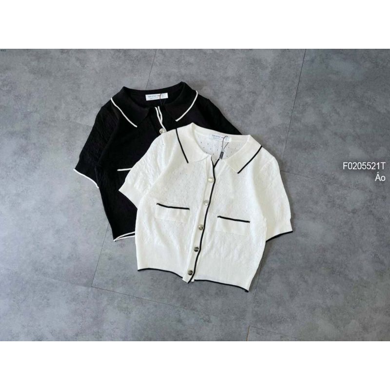 Áo len nút hai túi phối viền khác màu tay ngắn hàng Quảng Châu 0205