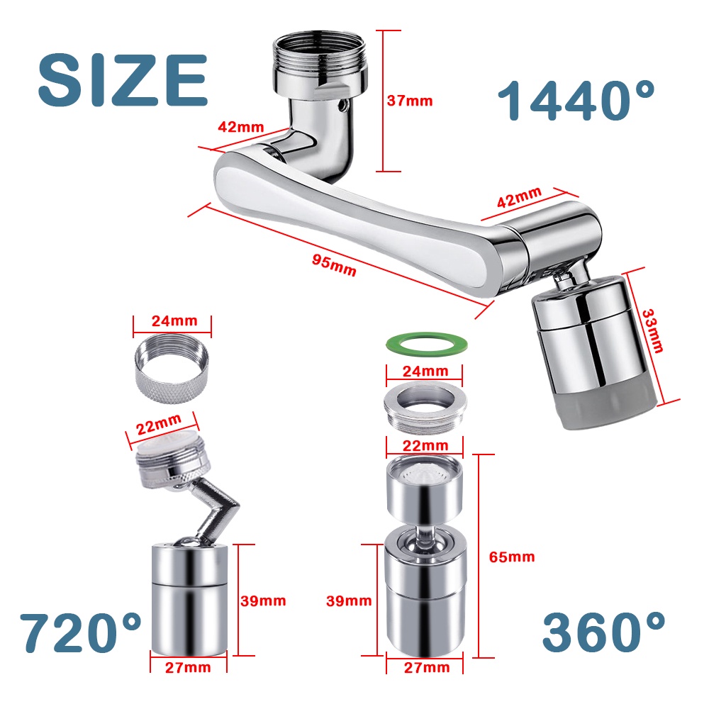 Đồng Kim Loại 1440° Đầu Lọc Gắn Vòi Nước Giúp Tiết Kiệm Nước Tiện Dụng