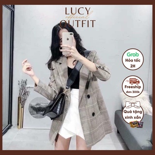 Áo blazer nhũ kẻ túi đứng Lucy Outfit thiết kế Áo khoác vest 2 hàng khuy hai lớp Hàn Quốc