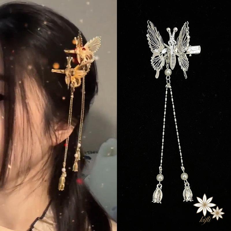【Kifli】Kẹp tóc nữ hình bướm phối tua rua nhỏ gọn thời trang Hàn Quốc 2022