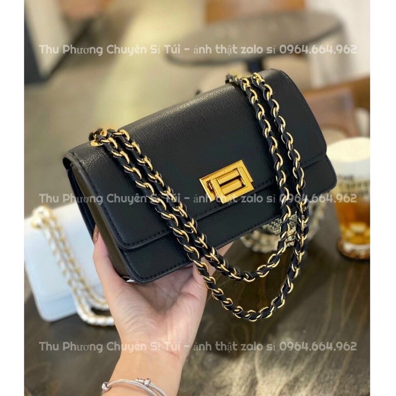 TÚI C.N.K KHÓA GẬP DA SẦN BẢN DÂY DA ĐAN XÍCH SIZE 25 cm (kèm ảnh thật)