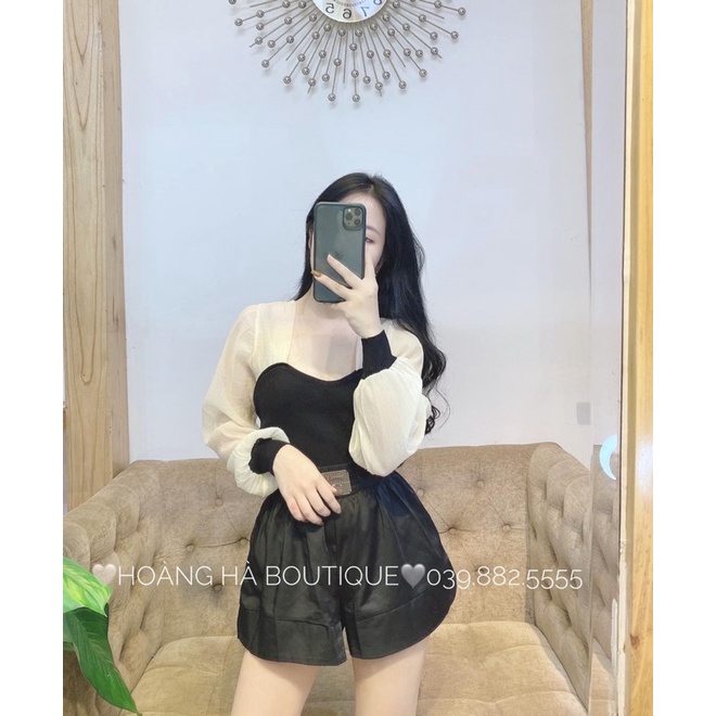 [Siêu Hot] Áo Len Tăm Cổ Vuông Phối Tay Phồng, Áo Kiểu Phối Tay Voan Siêu Xinh Có Ảnh Thật Kèm Video