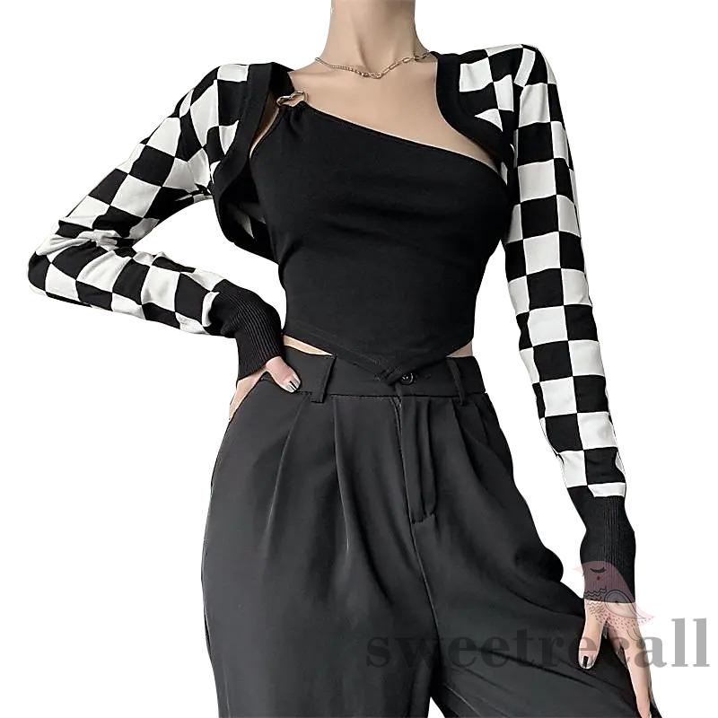 Áo Croptop Không Tay Màu Đen Thiết Kế Lệch Tà Thời Trang Quyến Rũ Cho Nữ