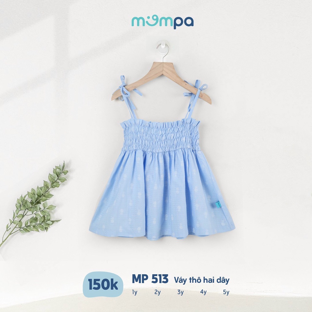Váy thô hai dây nhún ngực họa tiết trẻ em Mompa