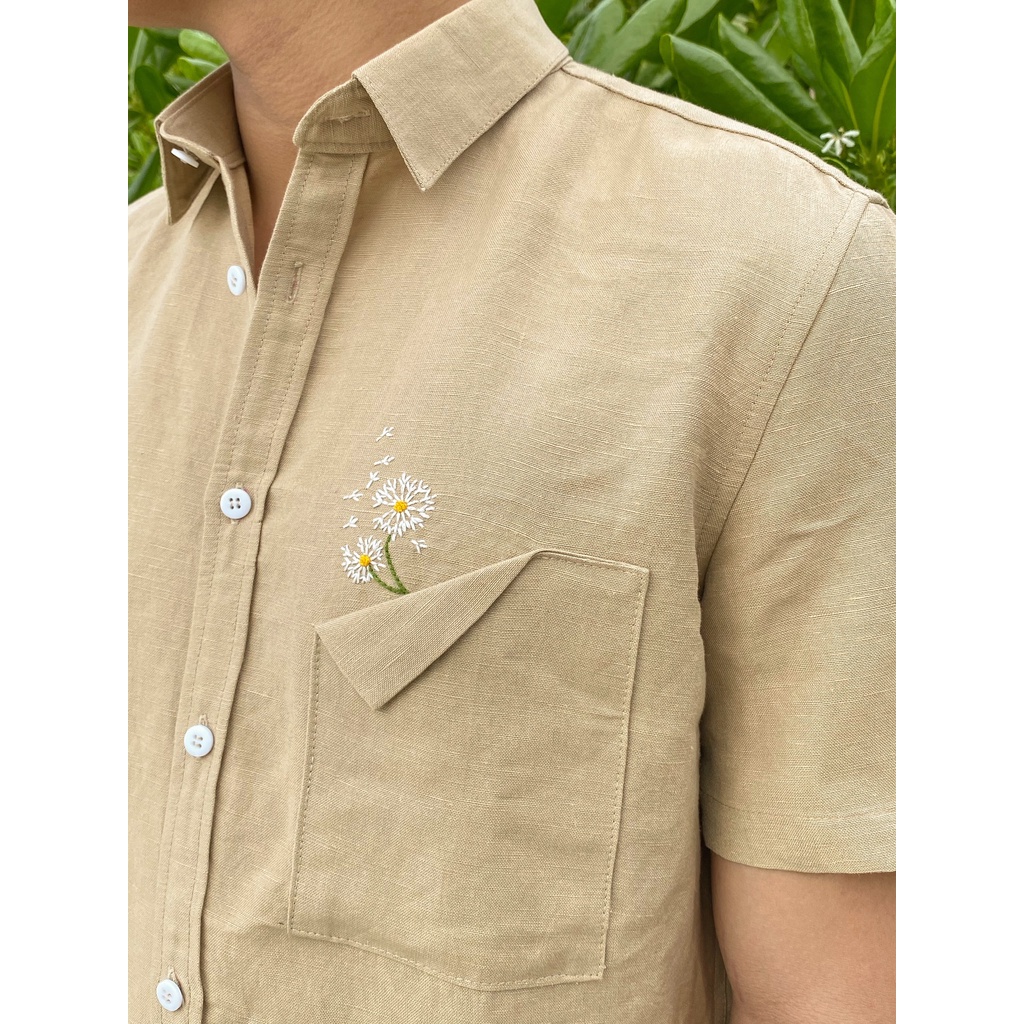 Áo sơ mi nam tay ngắn Linen thêu hoa và không thêu hoa