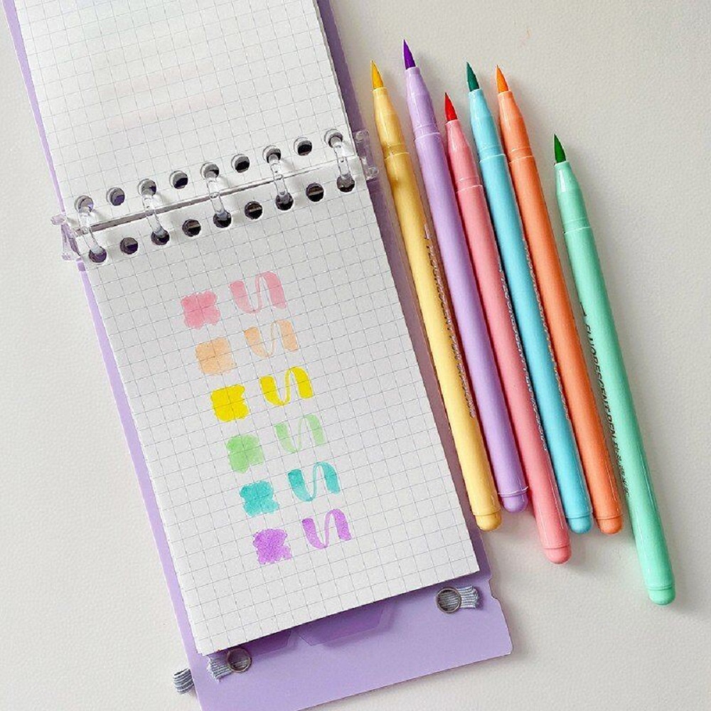 Set 6 Bút Màu Highlight Đầu Mềm Bảo Vệ Mắt