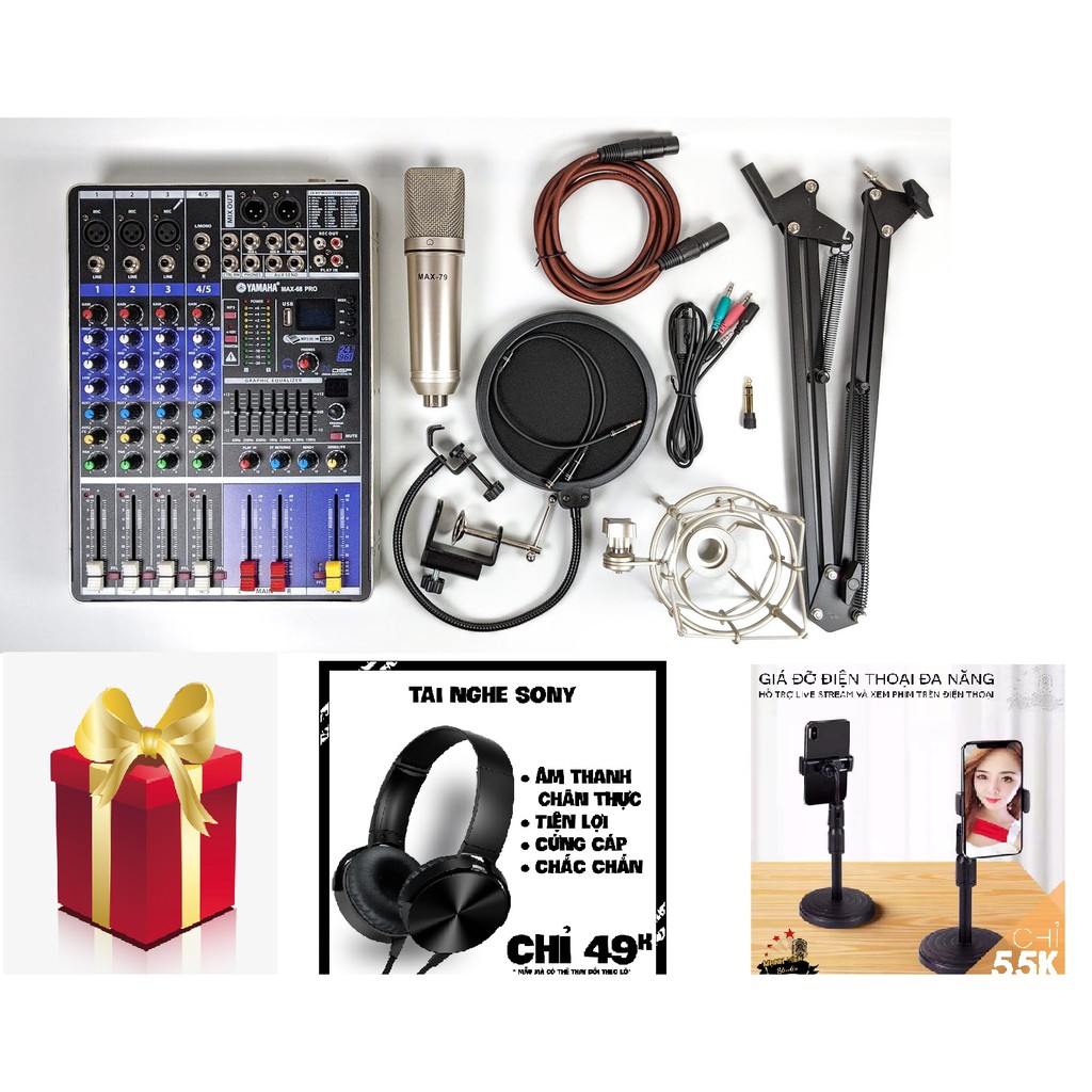 [Chính hãng]Combo thu âm hát karaoke online cực hay mixer max 68 và micro Max79 tặng kèm full phụ kiện bảo hành 12 tháng