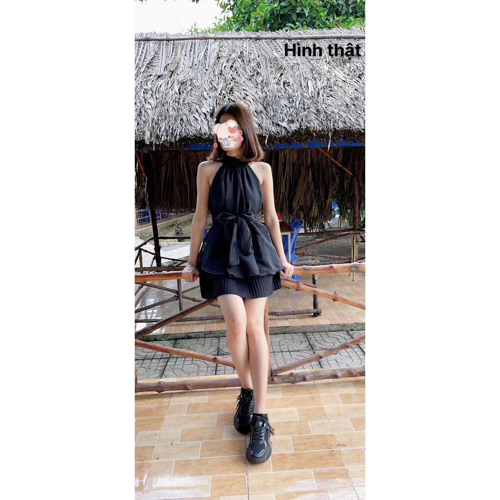 [FREESHIP] Áo voan kiến sát nách cột nơ nữ tính 4 màu hồng , nude , vàng và đen UKLY21