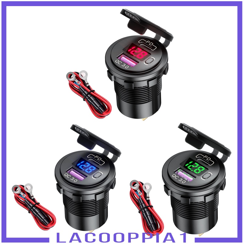 [LACOOPPIA1] Dual USB Car Charger Quick Charge PD&amp;QC 3.0 Voltage Measure